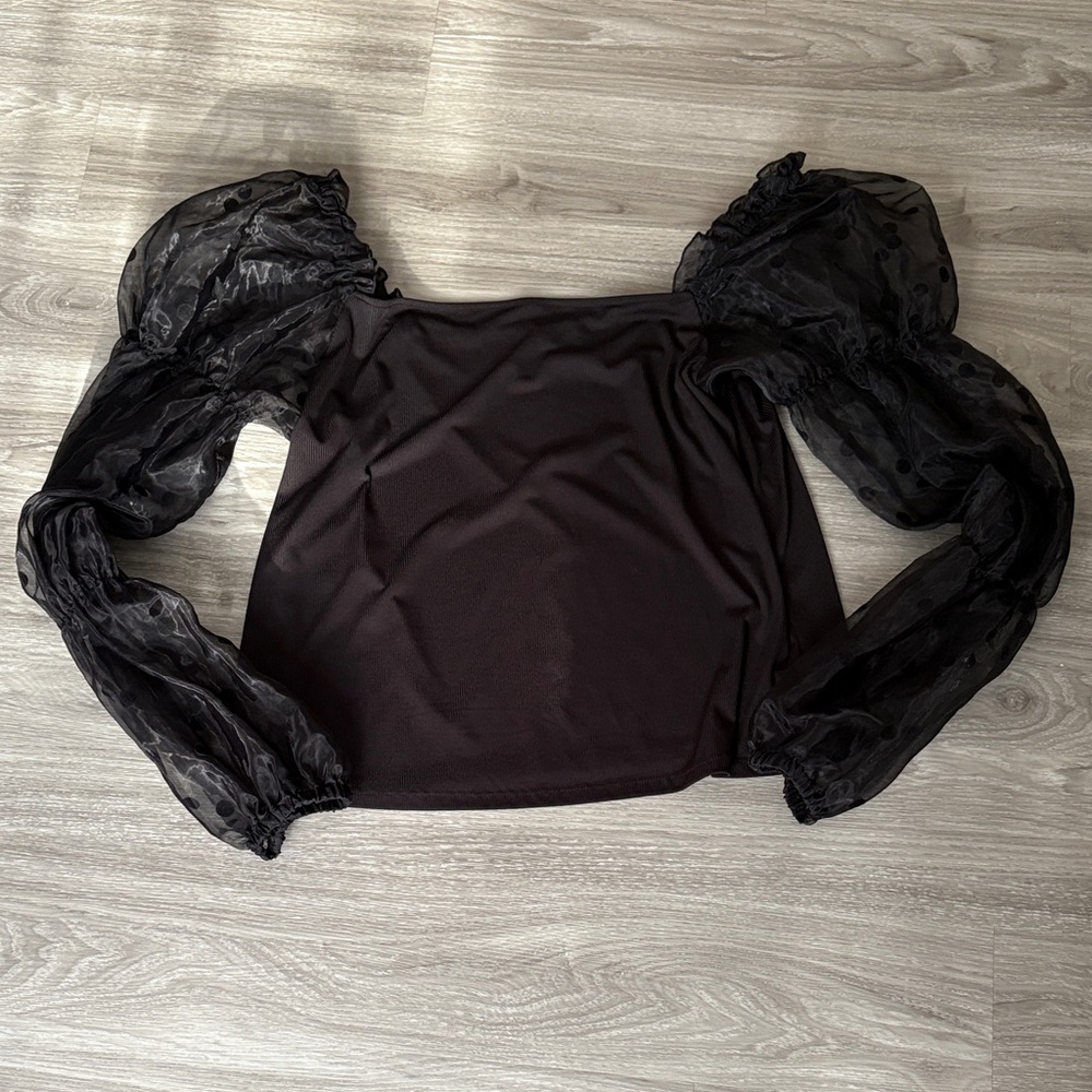 Eloquii Black Sheer Sleeve Blouse